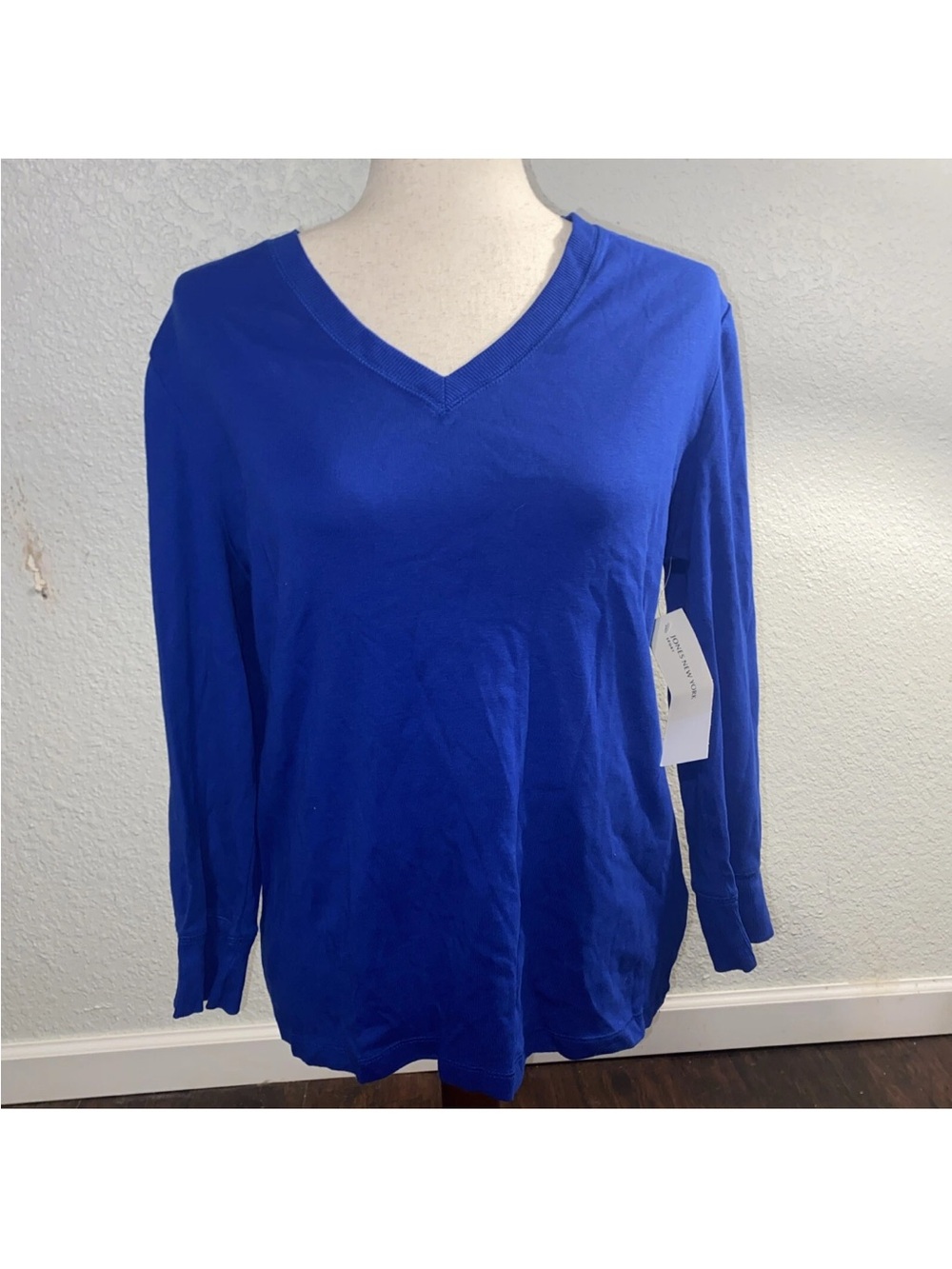 Jones New York V-Neck Long Sleeve Top - Royal Blue